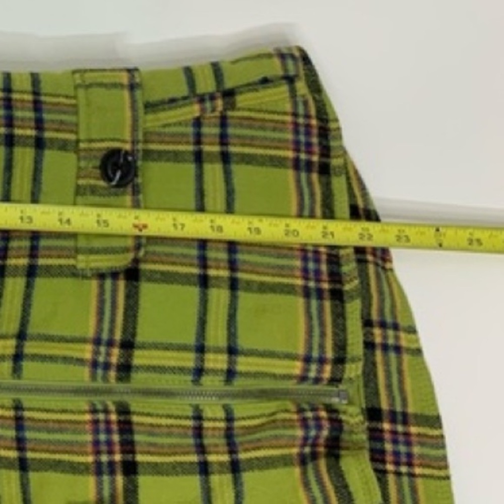 Mossimo Supply Co Retro Lime Green Blue Multi Plaid Full Zip Vest Faux Fur Hood - Picture 15 of 15